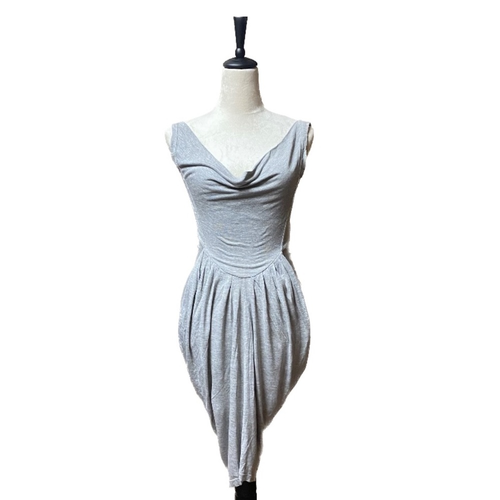 Gray Cowl Neck Tapered Dress